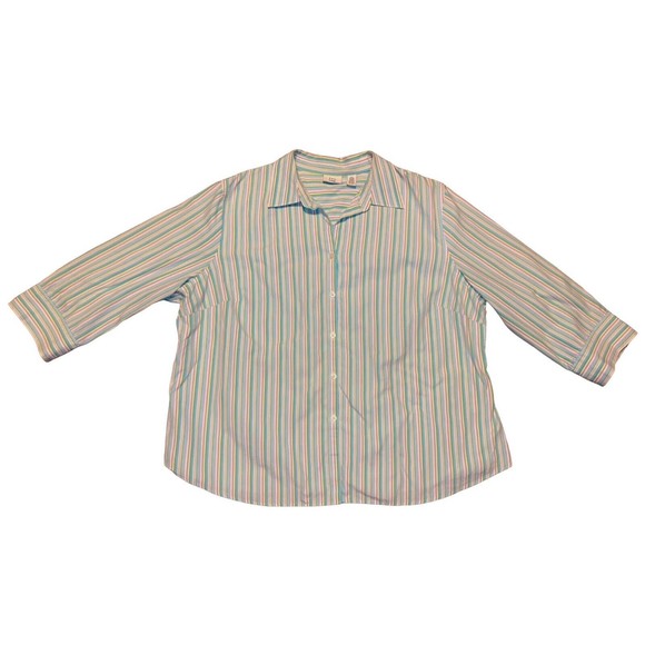 Covington Woman Sz 20W Striped Button Up 3/4 Sleeve 100% Cotton Lightweight - Picture 1 of 7